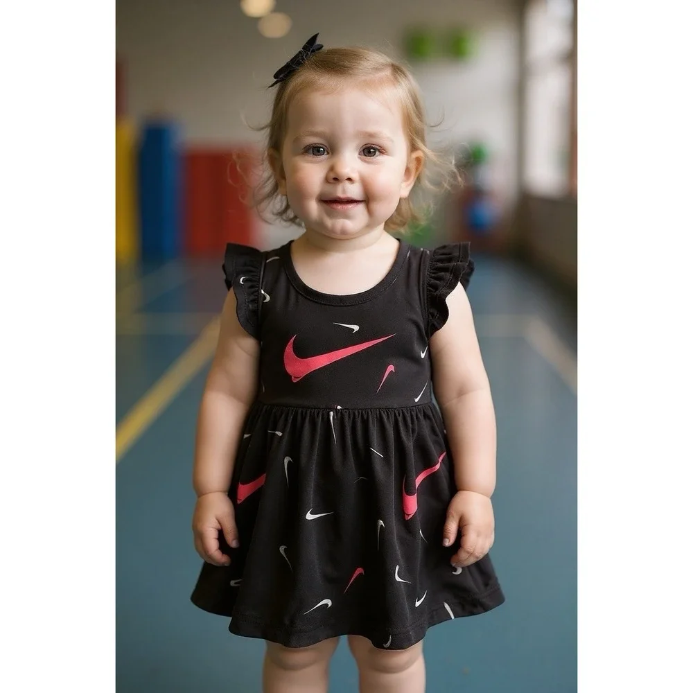 Nike Dri Fit Baby Girls Tank Dress Swoosh Logo 3M 3-6 Months Pink All Over Print